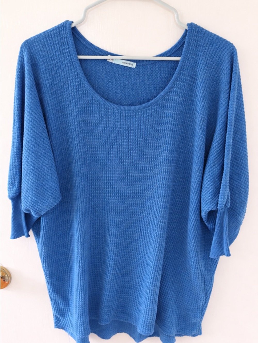 Maurices Blue Waffle Knit Scoop Neck Top